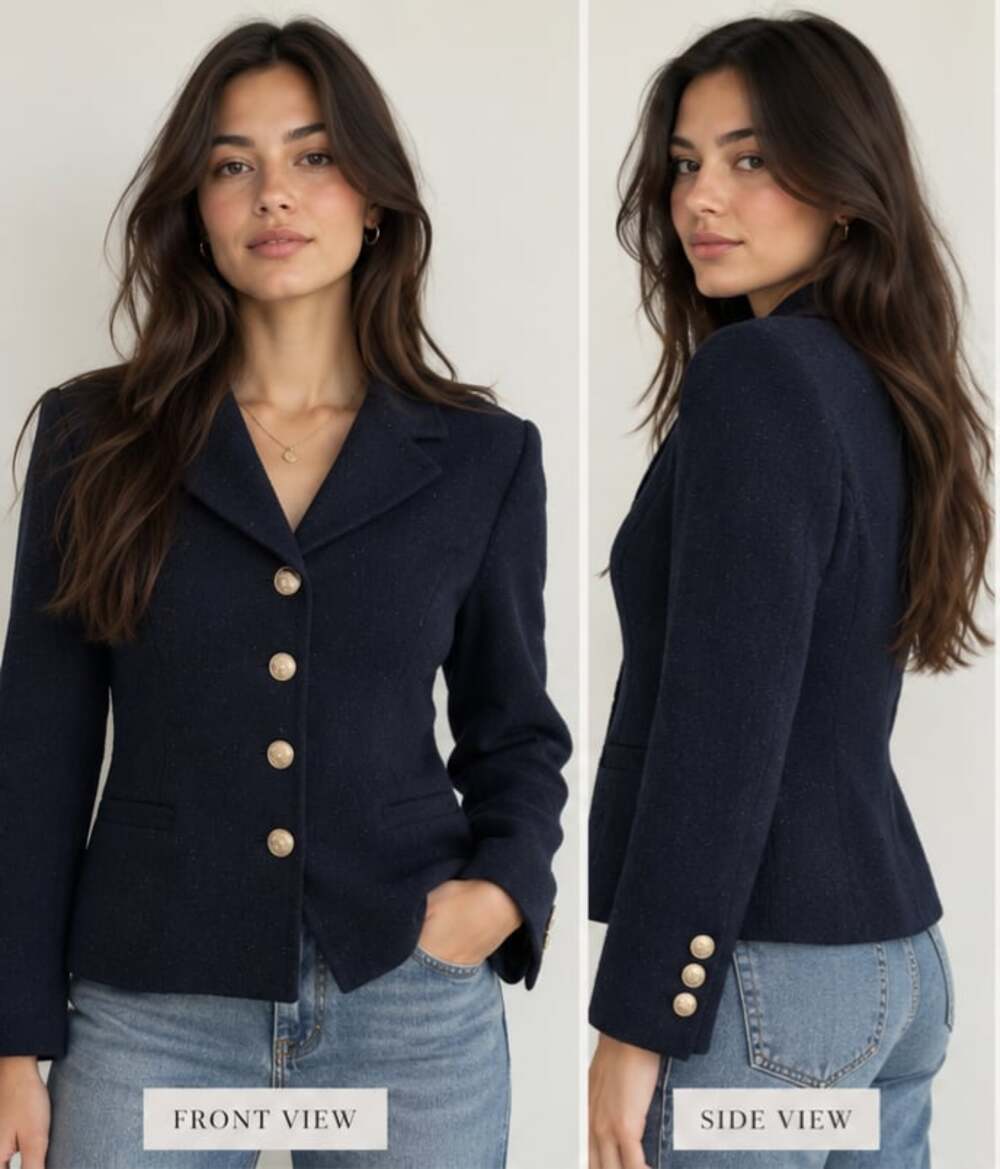 Vintage Escada Margaretha Ley Navy Wool Blazer Gold Buttons Germany Sz 36